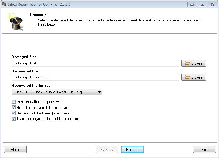 Click to view Inbox Repair Tool for OST 1.0.2.0 screenshot